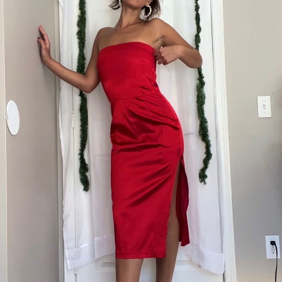 Lux Dresses & Skirts - SOLD ❌ Lux Vintage Fire Engine Red Satin Strapless Midi Evening Cocktail Dress